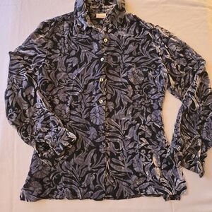 Merona Black and Gray Floral Velvet Top - XS